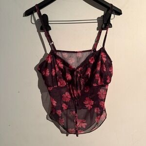Y2K Large Floral Crop Cami Mesh Cottagecore Fairy Spaghetti Strap Whimsigoth